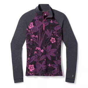Smartwool Baselayer Womens 1/4 Zip Thermal Merino Size M Purple Iris Floral NWT